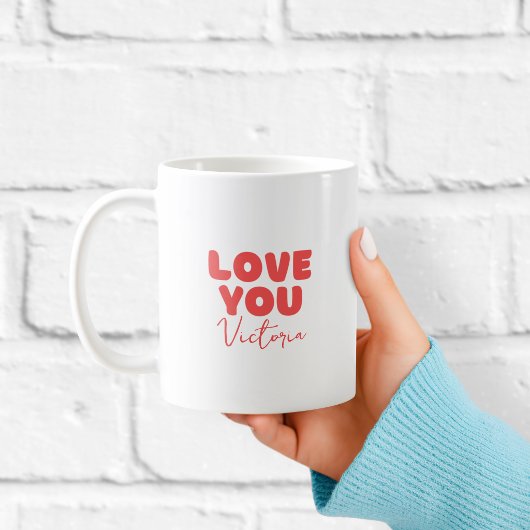 Red Love You Personalised Mug for Girlfriend コーヒーマグカップ