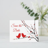 Red Lovebirds Spring Summer Save the Date 案内ポストカード (スタンド正面)