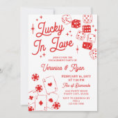 Red Lucky In Love Dice & Cards Engagement Party 招待状 (正面)