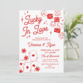 Red Lucky In Love Dice & Cards Engagement Party 招待状 (スタンド正面)