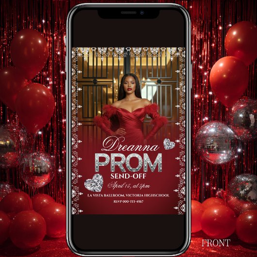 Red Luxury Elegant Prom Send-Off Invitation 招待状