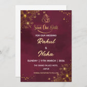 Red Luxury Indian Save the Date Card 招待状 (正面/裏面)