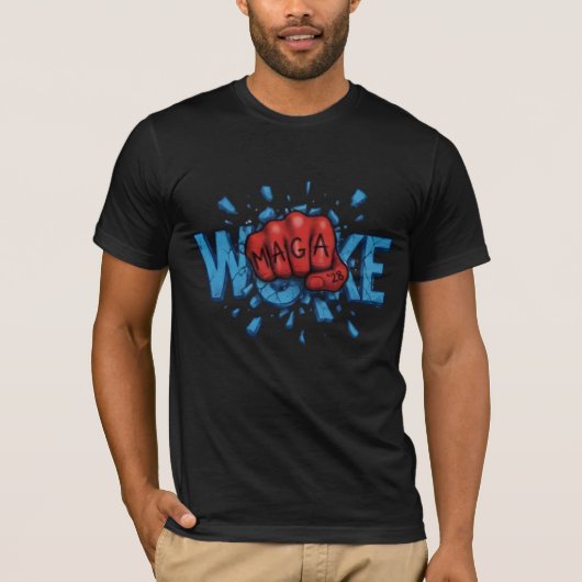RED MAGA 28 FIST PUNCHES THROUGH WOKE Tシャツ (正面)