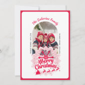 Red Mandala Snowflake & Santa Sleigh Christmas カード (正面)