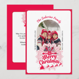 Red Mandala Snowflake & Santa Sleigh Christmas カード