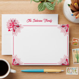 Red Mandala Snowflake & Santa Sleigh Christmas 封筒