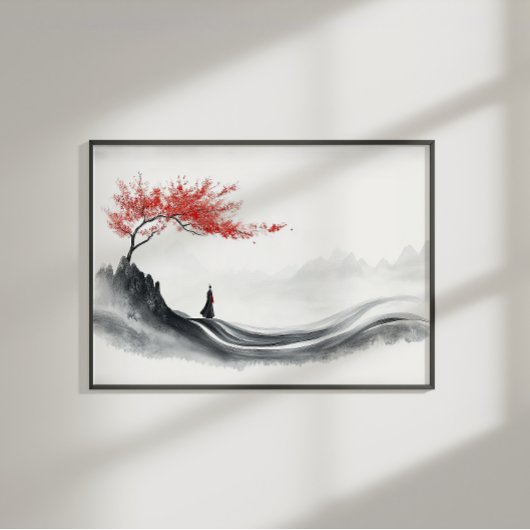 Red Maple Ink Zen Minimalist Wall Art ポスター