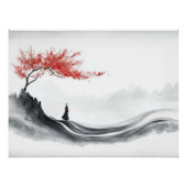 Red Maple Ink Zen Minimalist Wall Art ポスター (正面)