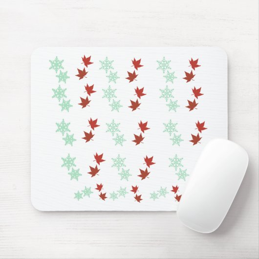 Red Maple Leaves & Mint Snowflakes Pattern マウスパッド (マウス)