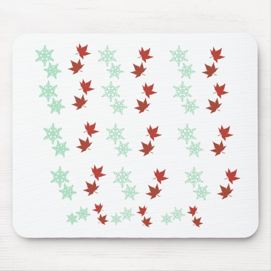 Red Maple Leaves & Mint Snowflakes Pattern マウスパッド (正面)
