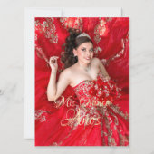 Red Maroon Gold Rose Elegant Princess Quinceañera 招待状 (裏面)