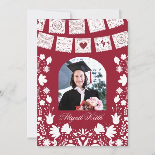 Red Maroon Talavera Mexican Graduation Fiesta 招待状 (裏面)