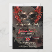 Red Mask Masquerade Party Birthday 招待状 (正面)