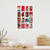 Red Matchbox Labels Grid, Vintage Ephemera Print ポスター (キッチン)