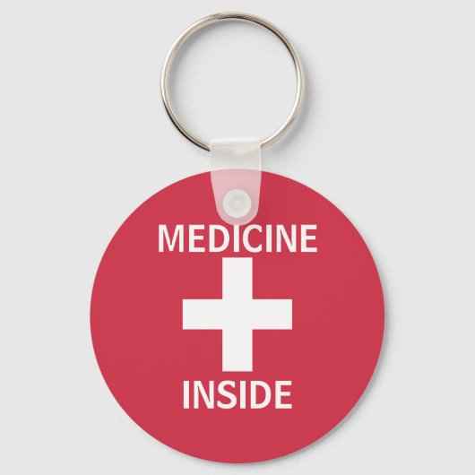 Red Medicine Inside First Aid Symbol Medication キーホルダー (正面)