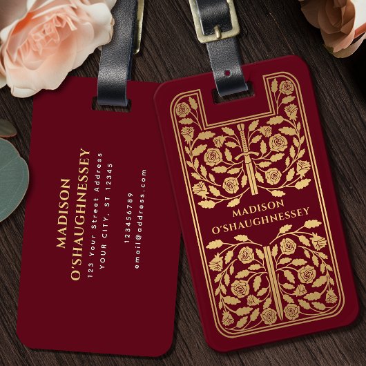 Red Medieval Fantasy Gold Sword Name ラゲッジタグ