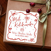 Red Mele Kalikimaka Hand Drawn Doodles Christmas スクエアシール