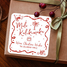 Red Mele Kalikimaka Hand Drawn Doodles Christmas スクエアシール