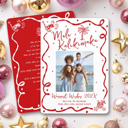 Red Mele Kalikimaka Photo Hand Drawn Christmas シーズンカード