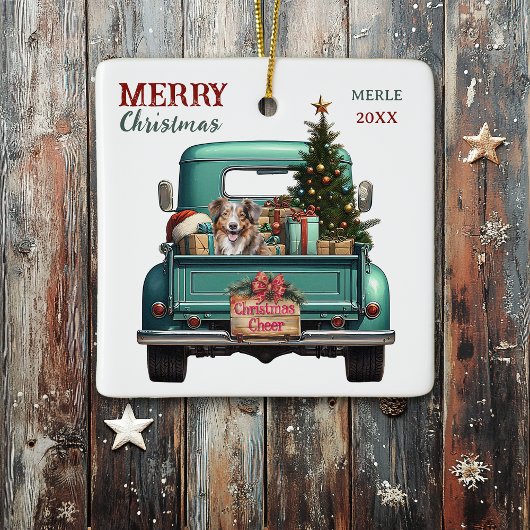 Red Merle Aussie Dog Retro Truck Christmas セラミックオーナメント
