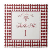 Red Merlot Harlequin Checker Wedding Table Number タイル (正面)