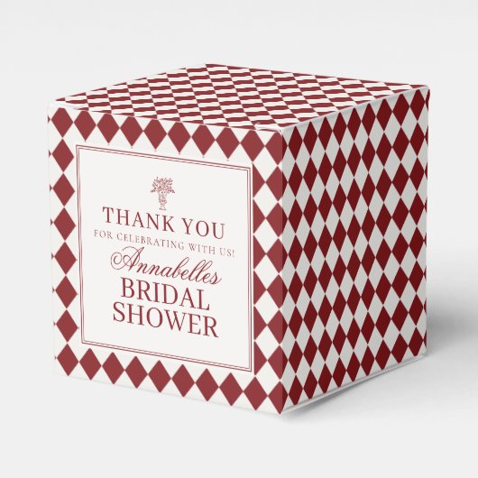 Red Merlot Harlequin Checkered Bridal Shower フェイバーボックス (正面サイド)