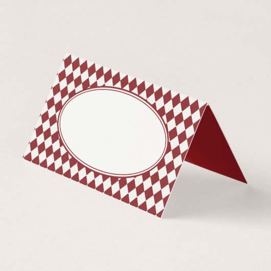 Red Merlot Harlequin Checkered Folded Place Cards (正面)