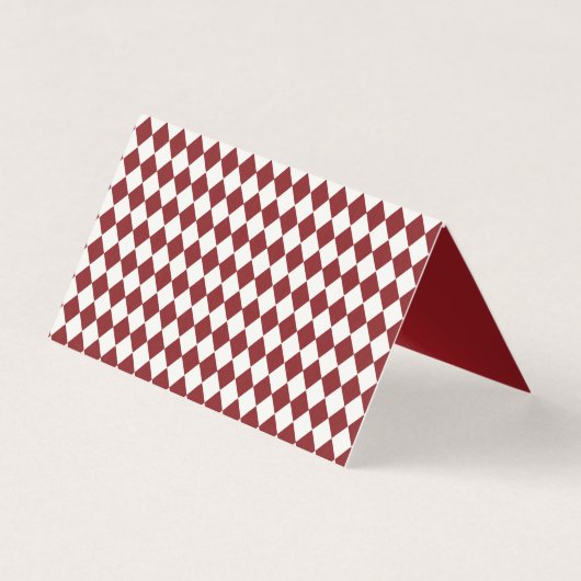 Red Merlot Harlequin Checkered Folded Place Cards (裏面)