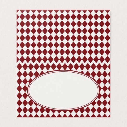 Red Merlot Harlequin Checkered Folded Place Cards (外部フラット)