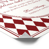 Red Merlot Harlequin Checkered Wedding Favors Sign ポスター (角)