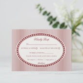 Red Merlot Striped Harlequin Pattern Wedding RSVP エンクロージャーカード (スタンド正面)