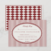 Red Merlot Striped Harlequin Pattern Wedding RSVP エンクロージャーカード (正面/裏面)