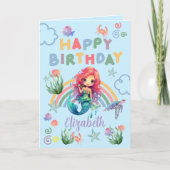 Red Mermaid Birthday Card in Blue カード (正面)