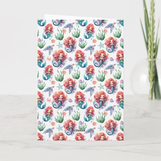 Red Mermaid Birthday Card in White カード (裏面)