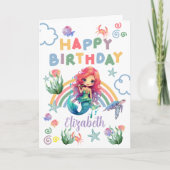 Red Mermaid Birthday Card in White カード (正面)