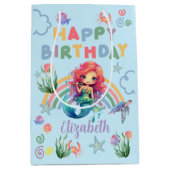 Red Mermaid Birthday Gift Bag in Blue ミディアムペーパーバッグ (正面)