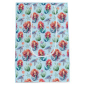Red Mermaid Birthday Gift Bag in Blue ミディアムペーパーバッグ (裏面)