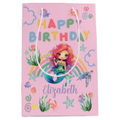 Red Mermaid Birthday Gift Bag in Pink ミディアムペーパーバッグ (正面)