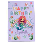 Red Mermaid Birthday Gift Bag in Purple ミディアムペーパーバッグ (正面)