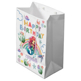 Red Mermaid Birthday Gift Bag in White ミディアムペーパーバッグ