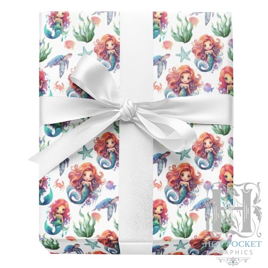 Red Mermaid Birthday Gift Wrap in White ラッピングペーパー