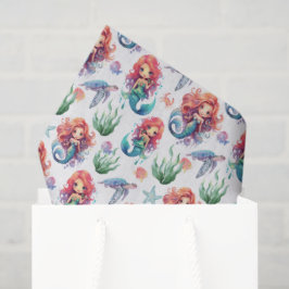 Red Mermaid Birthday Tissue Paper in White 薄葉紙