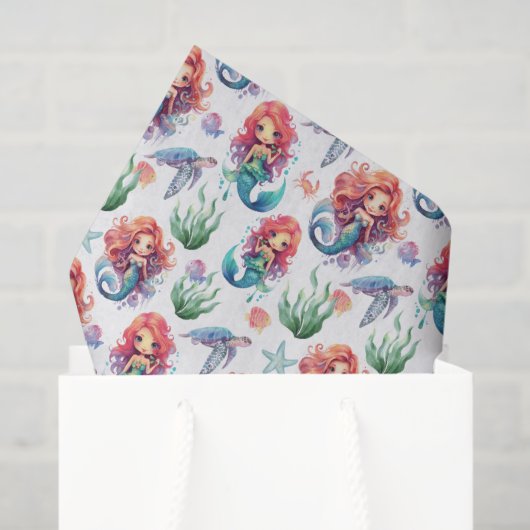 Red Mermaid Birthday Tissue Paper in White 薄葉紙 (ギフトバッグ)