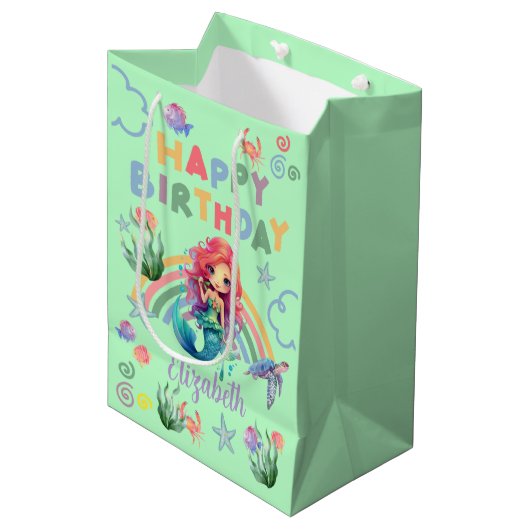 Red Mermaid Gift Bag in Green ミディアムペーパーバッグ (正面アングル)