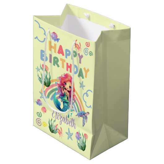 Red Mermaid Gift Bag in Yellow ミディアムペーパーバッグ (正面アングル)
