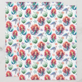 Red Mermaid Scrapbook Paper in White (正面/裏面)