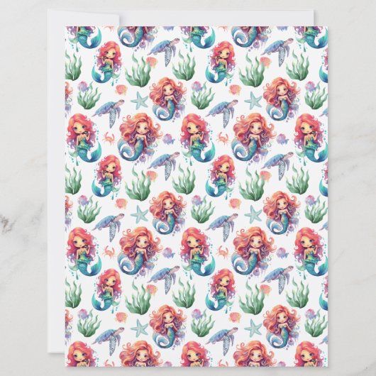 Red Mermaid Scrapbook Paper in White (裏面)