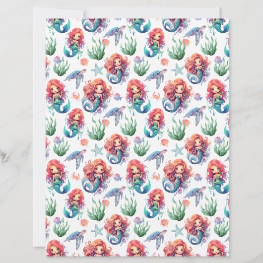 Red Mermaid Scrapbook Paper in White (正面)