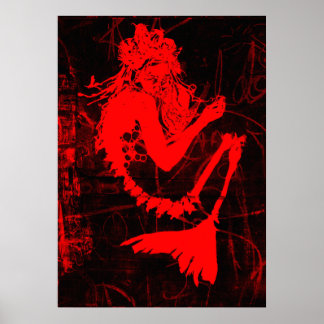 Red Mermaid Skeleton Poster ポスター