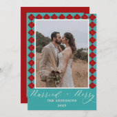 Red Merry and Married Wedding Christmas サンキューカード (正面/裏面)